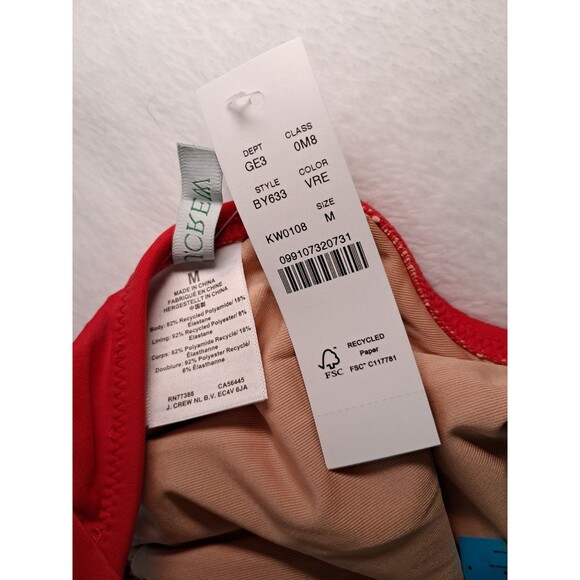 J.Crew DD Halter Tie Neck Bikini Top Red Lined BY633 Beach Swim Size M NWT - Picture 2 of 6